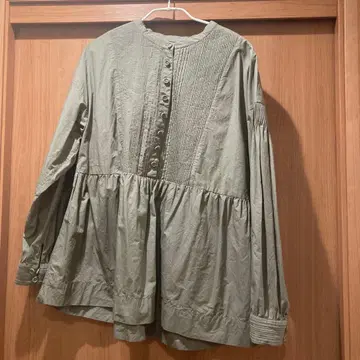 인도 턱 블라우스 카키색 코튼 100% 긴팔 셔츠 F 사이즈