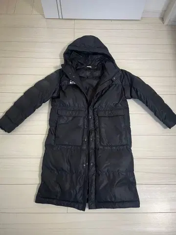 ATHLETA 후드 부착 롱 다운 자켓 블랙