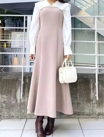 머큐리 듀오 셔츠 도킹 배색 원피스 M 베이지 스나이델