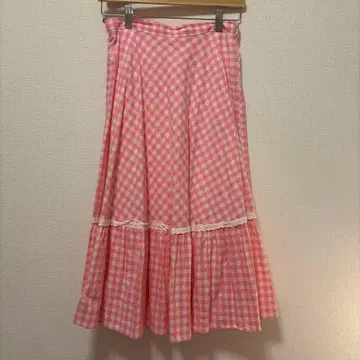 핑크 체크 무늬 스커트 빈티지 구제 의류