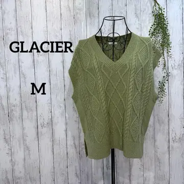 그라시아 니트 베스트 M 오버 사이즈 그린 올리브 그린 V넥