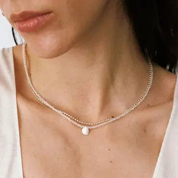 [ S925 순은 x 화이트 수정 ] 쉘 모티브 포함 2연 숏 목걸이