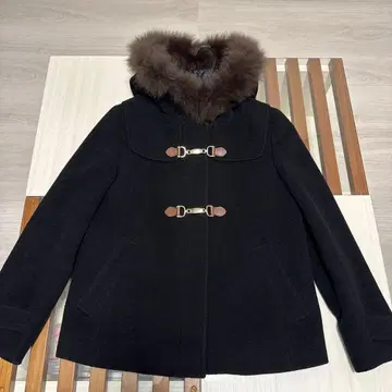 anySiS 블랙 퍼 후드 더플 코트