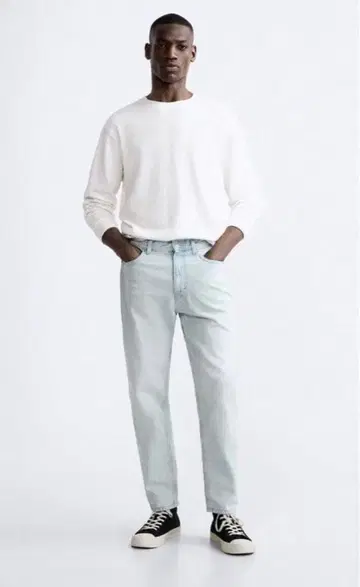 [택 포함 새상품] ZARA 슬림핏 데님 크롭 기장 (라이트 블루)