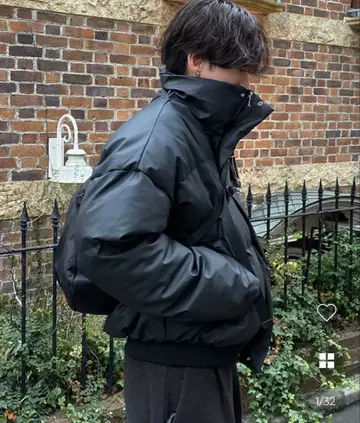 NUGU 하이넥 가죽 스타일 패딩 점퍼