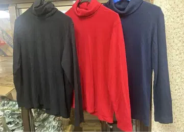 유니클로 히트텍 플리스 터틀넥 XL 블랙 레드 네이비 컬러 3개 세트