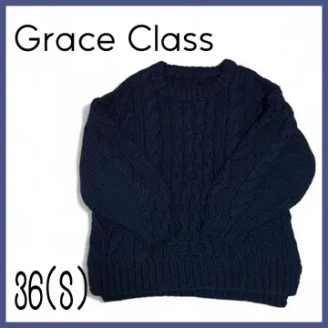 그레이스 클래스 네이비 케이블 짜임 니트 스웨터 알파카 혼방 36 S