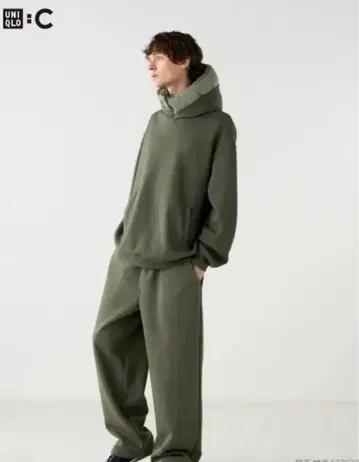 유니클로C 맨투맨 와이드 팬츠 오버 사이즈 후드티 M 올리브 머플러