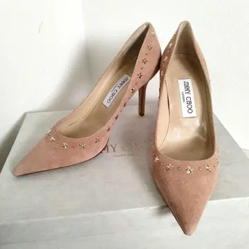 지미추 펌프스 스터드 스웨이드 36.5 핑크 베이지 박스 포함