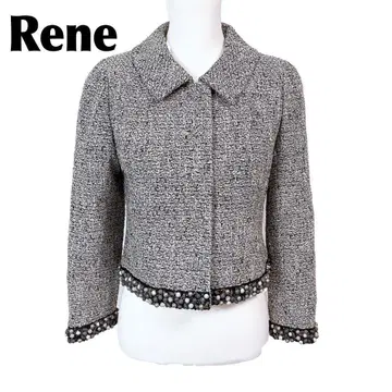 [ 새상품급 ] Rene 긴팔 트위드 자켓 밑단 비즈 36 트위드 그레이