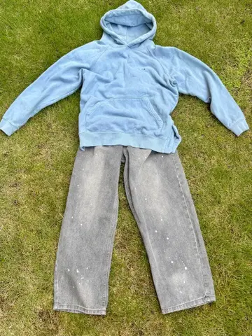 H/H 후드 부착 맨투맨 & 그레이 데님 세트