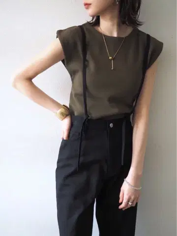 새상품 ] Lumier 서스펜더 포함 트윌 레이스업 팬츠 블랙 FREE