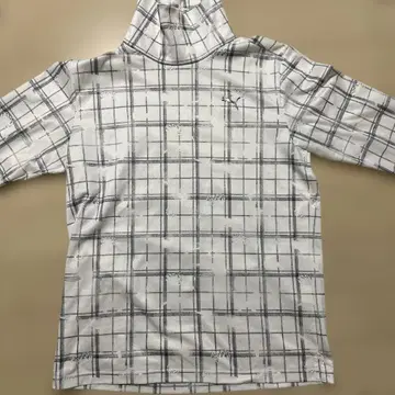 골프용 하이넥 셔츠 화이트/그레이 체크 무늬