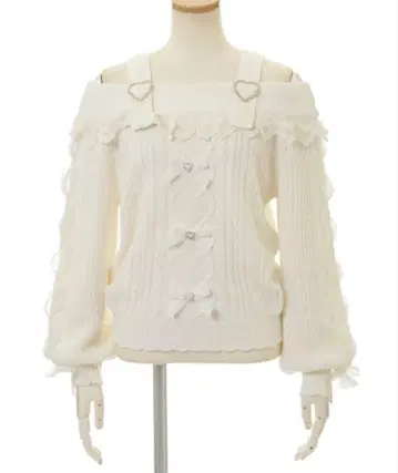 LIZLISA 레이스업 슬리브 오프숄더 니트 화이트