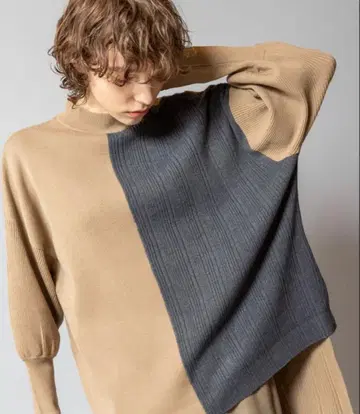 바이컬러 긴팔 니트 스웨터