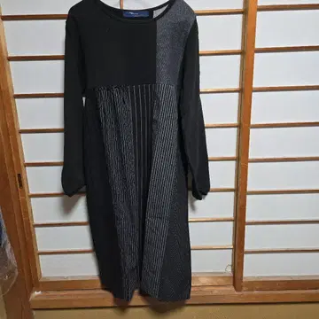 패치워크 디자인 롱 원피스 블랙