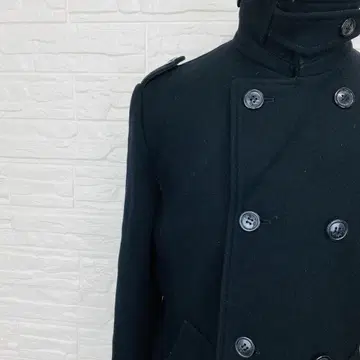 Lui's 스탠드 카라 더블 브레스트 블랙 컬러 피 코트 L