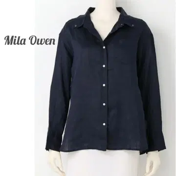 [ Mila Owen ] 퓨어 린넨 블라우스 버튼 다운 긴팔 셔츠 네이비