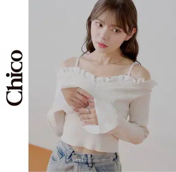 Chico 프릴 도킹 플레어 슬리브 니트 아이보리