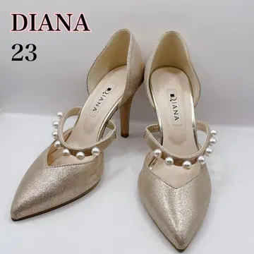 미사용급 DIANA 스트랩 펌프스 펄 글리터 골드