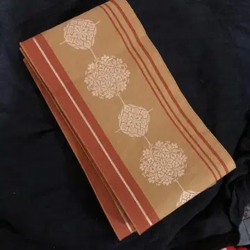 하카타 오리 하나비시 꽃 문양 자수 리버서블 아마색 반폭 오비