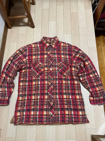 프린트 플란넬 셔츠 안감 퀼팅 사이드 핸드 포켓 부착