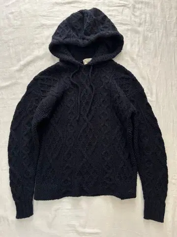 구제 의류 후드 부착 케이블 짜임 니트 스웨터 빈티지 울 레트로