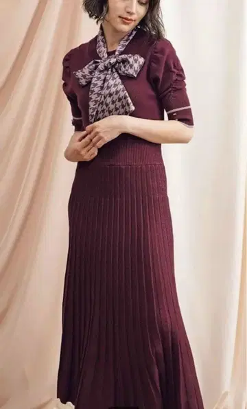 노엘라 스카프 세트 니트 원피스 보르도