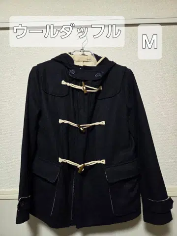 남성용 울 더플 코트 후드 부착 네이비 M