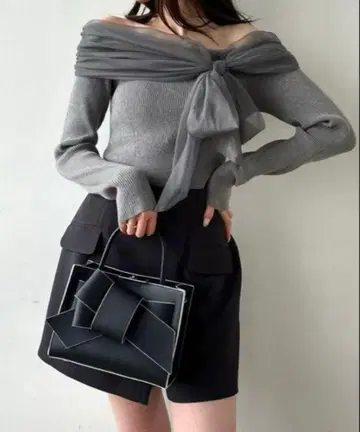 FRAY I.D 2way 튤 콤비 오프숄더 니트