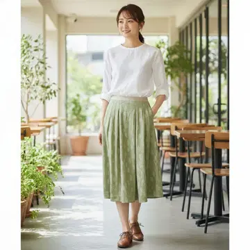 [ 새상품급 ] 마가렛호웰 실크면 리프 무늬 스커트 MHW0661 그린