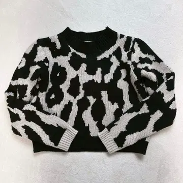 Y2K 00s 그런지 레오파드 무늬 니트 스웨터 크롭