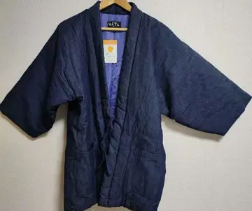 미사용품 다크 네이비 면 혼방 반텐 도테라 M