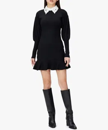 Lily Brown 릴리 브라운 칼라 니트 미니 원피스 블랙