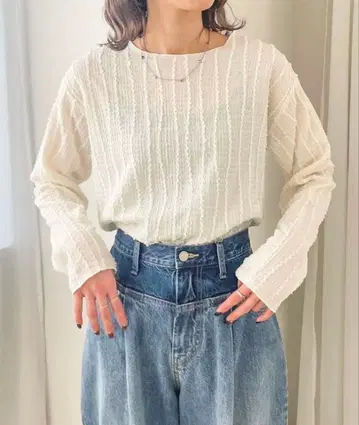 LOWRYS FARM 자카드 프린지 LS 아이보리