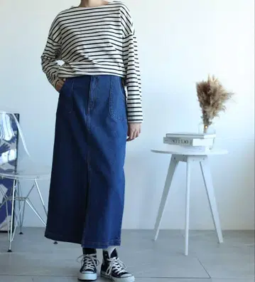 새상품! 아이모하 다크 데님 타이트 스커트 슬릿