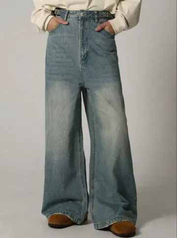 MASONPRINCE 사이드 벨트 와이드 플레어 데님 팬츠