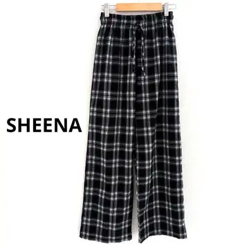 SHEENA 블랙 체크 와이드 팬츠 (작은 사이즈) 여성용