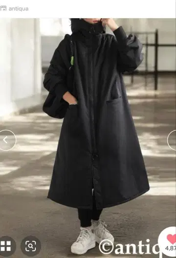 antiqua 빅 지퍼 롱 코트 블랙