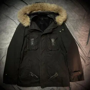 PPFM 퍼 후드 밀리터리 자켓 블랙 계열 Y2K