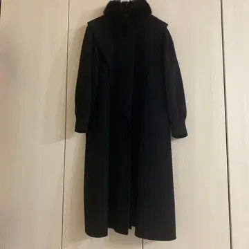 블랙 울 롱 코트 A라인 퍼 포함