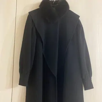 롱 코트 울 블랙 퍼 퍼프 슬리브 A라인 파격