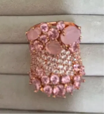 럭셔리 반짝이는 핑크 스톤 장식 반지