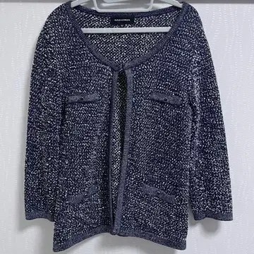 믹스 트위드 니트 노카라 가디건