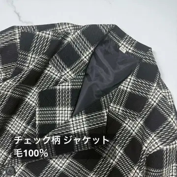 체크 무늬 자켓 모 100% 안감 있음 더블 버튼 긴팔 아우터 구제 의류