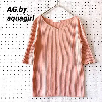 AG 리브 니트탑 플레어 소매 V넥 (M) 스모키 핑크 부드러움
