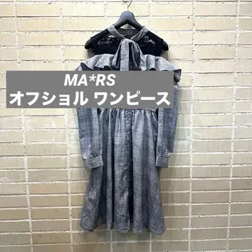 MARS 리본 레이스 오프숄더 프릴 체크 무늬 원피스 지뢰계