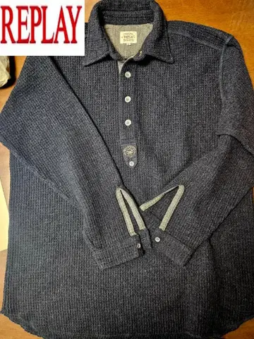 무료배송/컨디션 최상 REPLAY 다크 블루 와플 편직 피케 셔츠 M