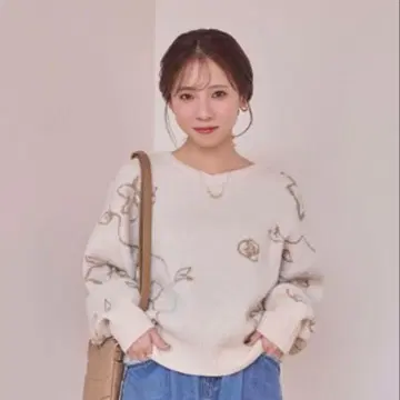 시마무라 yumi 꽃무늬 자카드 니트 풀오버 S 니트