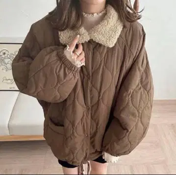 raffime 퍼 옷깃 퀼팅 블루종 브라운